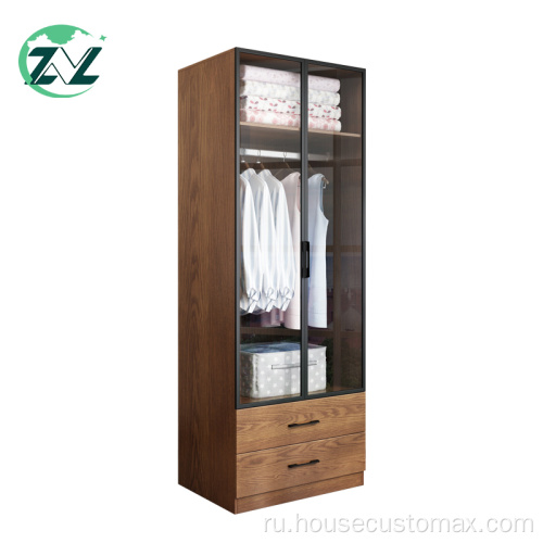Деревянный шкаф с 2 стеклянными дверями для одежды